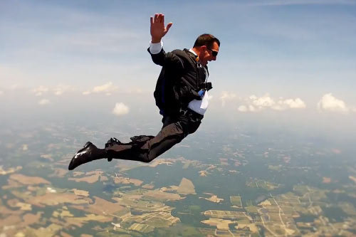 Skydiving businessman