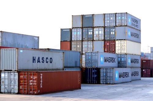 Shipping containers at a port