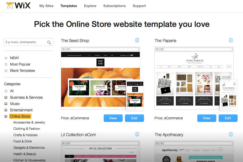 WixStores online store template shop