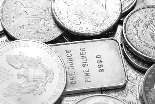 Silver coins and bars