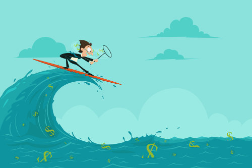 Businessman riding the wave