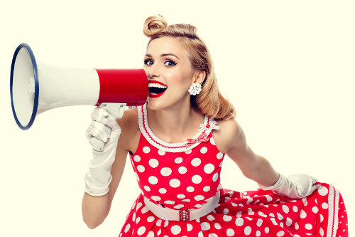 Online marketing lady with megaphone