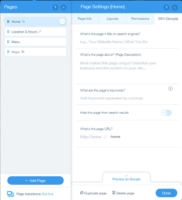 Wix SEO screenshot