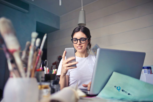 Business owner using mobile apps
