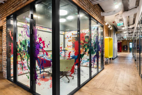 Splattered paint office room