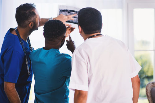 Healthcare workers analyzing