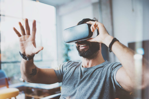 Wearing VR headset