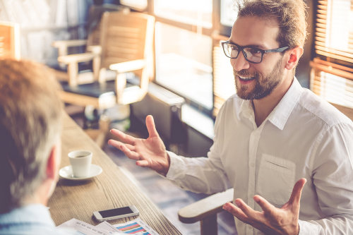 Small business CEO strategizing