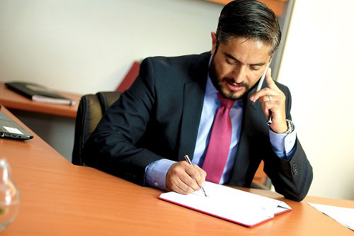 Business lawyer talking with client