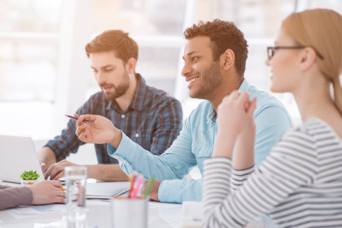 Business owners pitching funding request to investors