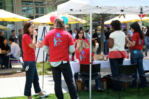 Employees wearing company tshirts
