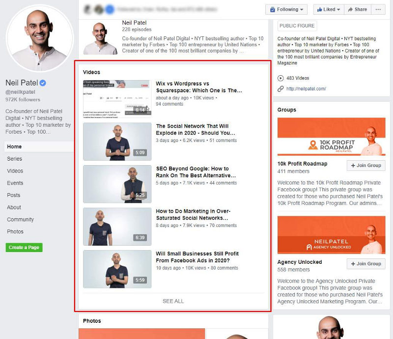 Neil Patel's Facebook posts