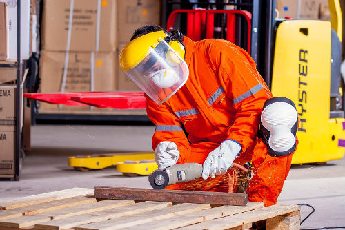 Worker wearing protective gear