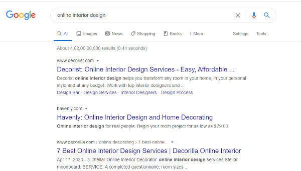 Online Interior Design SERP