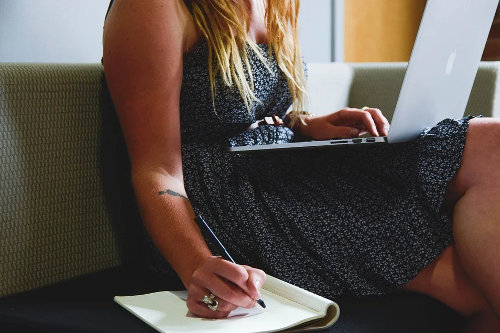 Entrepreneur working on her business