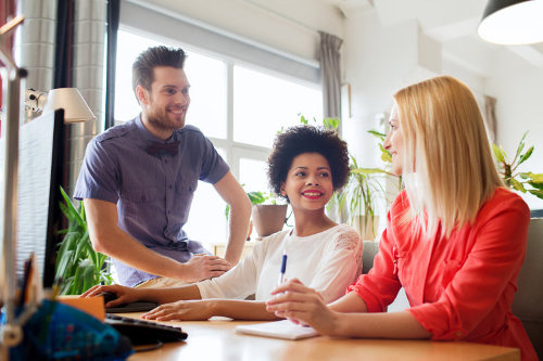 Startup founders working in a coworking space
