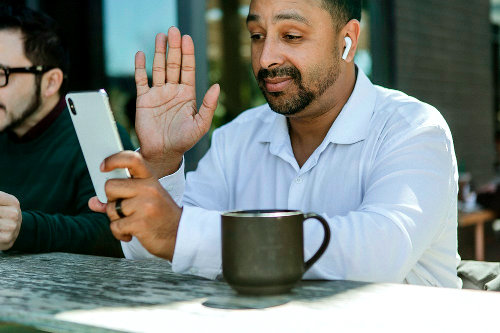 Businessman making video calls