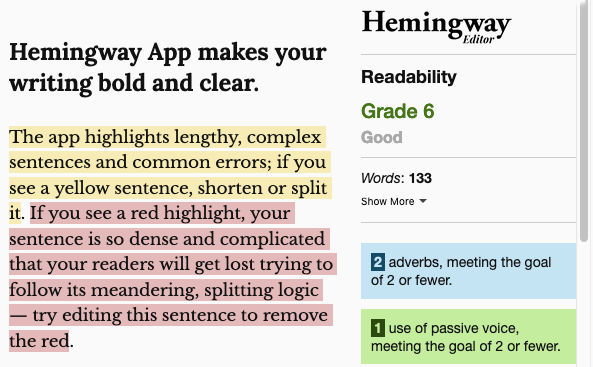 Hemmingway proofreading software screenshot