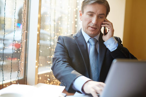 Businessman making sales calls