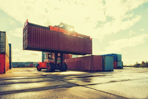 Shipping containers in a shipping yard