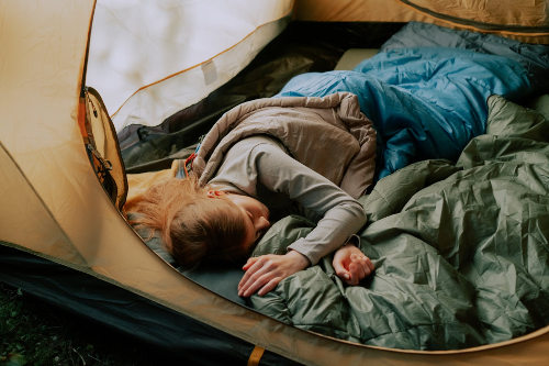 Sleeping bag in a tent