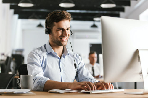 Call center staff talking with a prospect