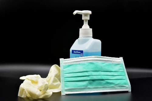 Hand disinfectant, face mark, glove