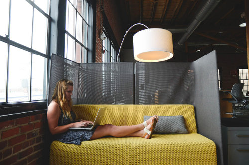 Remote employee working in a coworking space