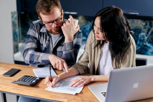 Business people using collection services