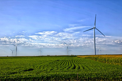 Wind turbines in Missouri countryside