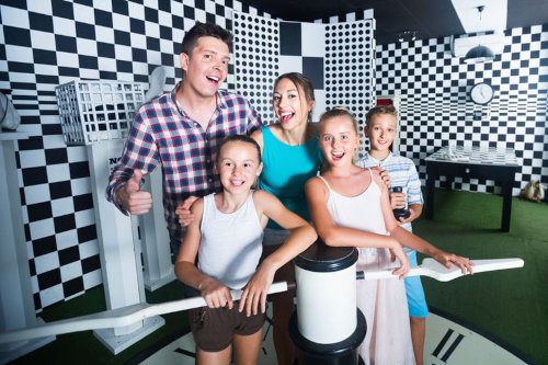 Family in an escape room