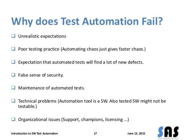 Test automation failure reasons