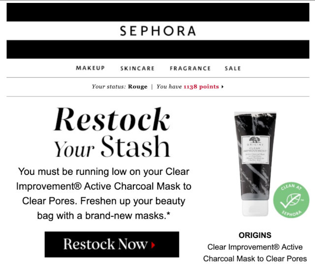 Restock email campaign - Sephora