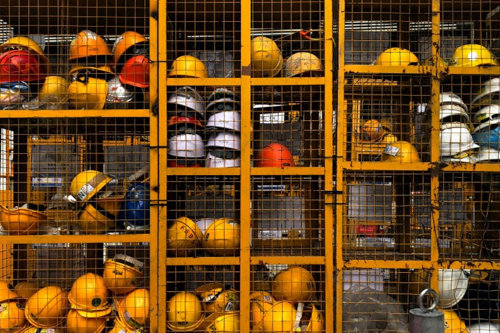Workers helmet in construction site